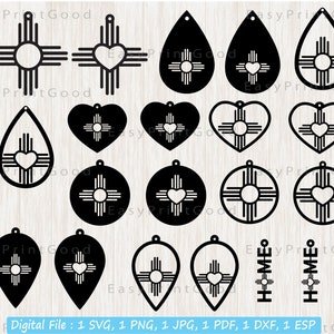 Zia Pendientes Svg, Nuevo México Corazón Zia Pendiente, Nuevo México Pendiente, Cruz Zia Pendientes, Corazón Zia Pendientes Corazón Zia, Archivo de corte, Cricut