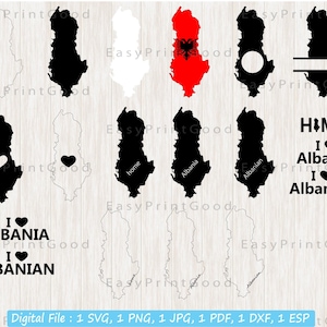 Albania Map SVG Bundle: Country Outline, Clipart, Monogram (Digital Download)