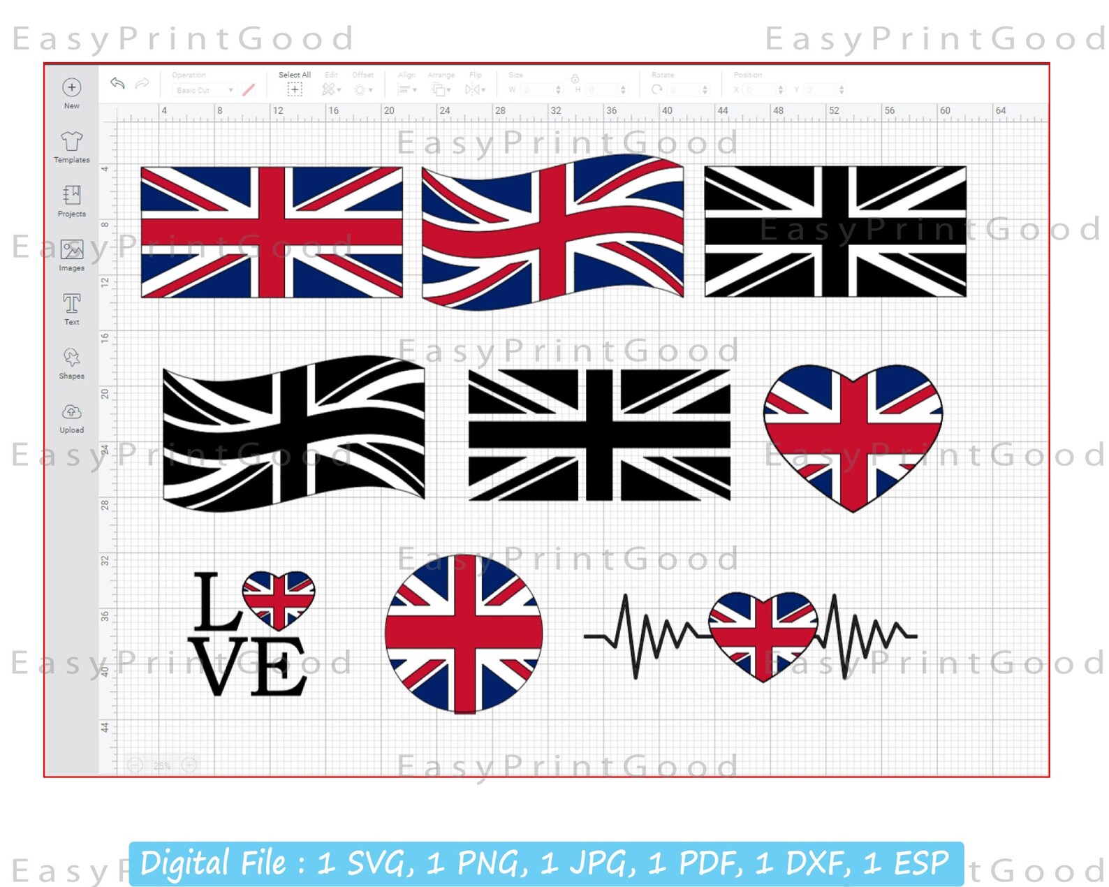 Union Jack Flag SVG Bundle: UK British Flag Cut Files (digital Download ...