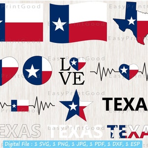 Texas Flag Bundle Svg, Texas Flag, Texas Star Heart Svg, Texas Flag Clipart, Texas State, Love , Waving Texas, Heart Texas, Cut file, Cricut