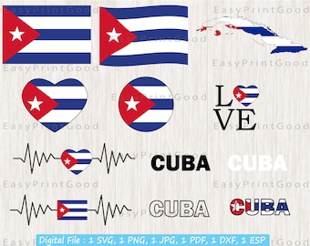 Cuba Flag SVG Bundle: Map, Heart, Waving Flag (Cut File)