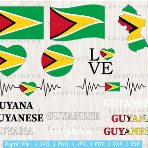 Guyana Flag Svg Bundle, Guyanese Flag Svg, Guyana Guyanese Name, Guyanese National Nation Country Banner, Guyana Flag Heart, Cut file,Cricut