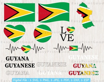 Guyana Flag Svg Bundle, Guyanese Flag Svg, Guyana Guyanese Name, Guyanese National Nation Country Banner, Guyana Flag Heart, Cut file,Cricut