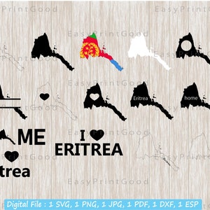 Eritrea Svg Bundle, Eritrea Outline, Eritrean Map, Home, Love, Monogram Frame, Boundary Country Map of Eritrea, Digital, Cut file, Cricut