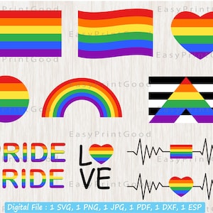 Bandera arcoíris SVG, bandera LGBT, bandera del orgullo, orgullo gay, amor, camiseta del orgullo, colores del orgullo, bandera de aliado heterosexual, corazón arcoíris, archivo de corte, Cricut