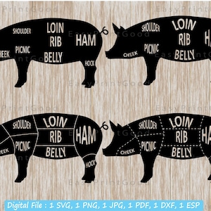 Pig Butcher Diagram SVG: Farmhouse Pork Cuts (Cut File)