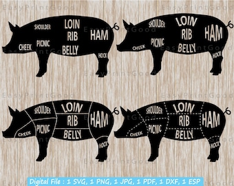 Pig Butcher Diagram SVG: Farmhouse Pork Cuts (Cut File)