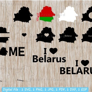 Bielorussia Svg Bundle, Bielorussia Contorno, Bielorussia Mappa, Casa, Amore, Monogramma Cornice, Confine Paese Mappa della Bielorussia, Digitale, Taglia file, Cricut Svg