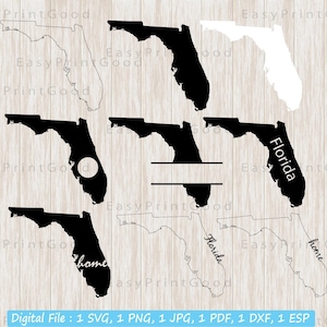 Florida State Svg Bundle, Florida State Svg, Florida State Clipart, Florida Map Svg, Florida Home, Monogram Frame, Cut file, Cricut svg