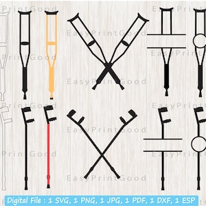 Crutches svg Bundle, Wooden Crutch, Medical crutches, Crutch Silhouette, Crutch, Crutch Vinyl, Crutch Dxf, Walking Crutch, Cut file, Cricut