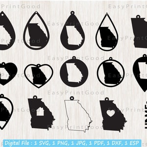 15 Georgia Earring Svg, Georgia State Shapes Earrings Template, Leather Earring, Teardrop, Pendant Template Jewelry, Cut File, Cricut Svg