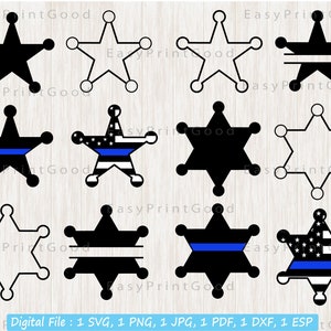 Sheriff Badge Svg, Sheriff Star, Sheriff Badge Clipart, adjunct-sheriff Badge Star Blue Line, politie Badge silhouet, Cop, gesneden bestand, Cricut