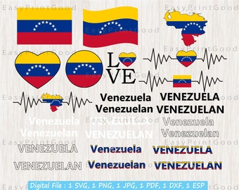 Venezuela Flag Bundle Svg, Venezuelan Flag Svg, Love Venezuela, Waving, Venezuela Map ClipArt, Heart Venezuela Map, Cut file, Cricut