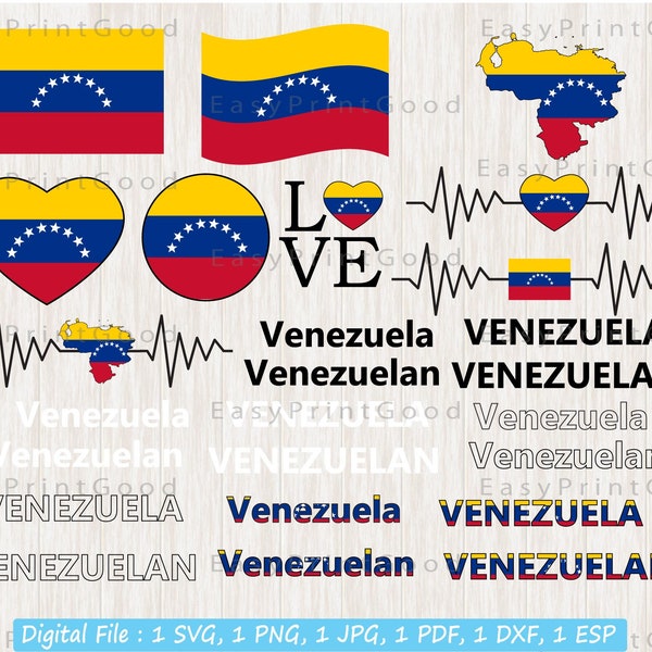 Venezuela Flag Bundle Svg, Venezuelan Flag Svg, Love Venezuela, Waving, Venezuela Map ClipArt, Heart Venezuela Map, Cut file, Cricut