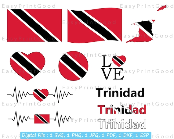 Trinidad Flag SVG Bundle: Heart, Waving Flag Clip Art (digital