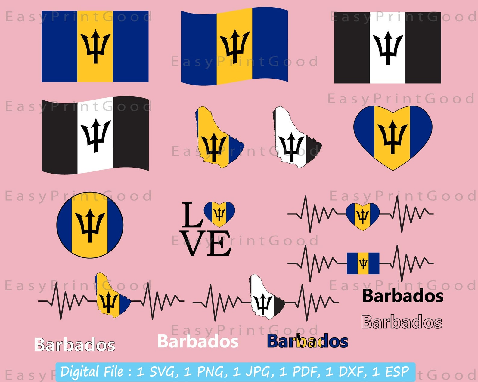 Barbados Flag Bundle Svg Barbados Flag Svg Love Barbados Etsy