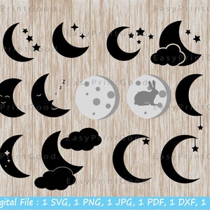 Mond SVG, Mond ClipArt, Mond Clipart, Mond Bundle, Halbmond SVG, Mondphasen, Mond Silhouette, Mond Aufkleber Vektor, geschnitten Datei, Cricut