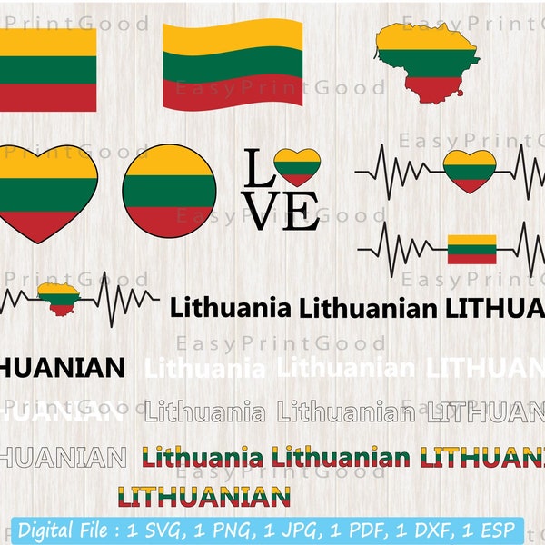 Lithuania Flag Bundle Svg, Lithuanian Flag, Love Lithuania, Waving Lithuania, Lithuania Clip Art, Heart Lithuania, Cut file, Cricut