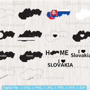 Slovakia Svg Bundle, Slovakia Outline, Slovakia Map Svg, Home, Slovak Clipart, Monogram Frame, I Love Slovakia, Silhouette, Cut file, Cricut