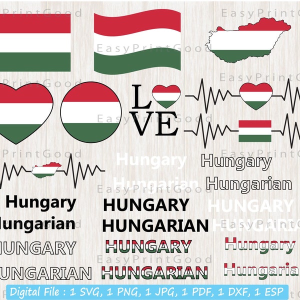 Hungary Flag Bundle Svg, Hungary National Flag Svg, Love, Waving, Hungarian Map ClipArt, Hungary Flag, Heart Hungary Map, Cut file, Cricut