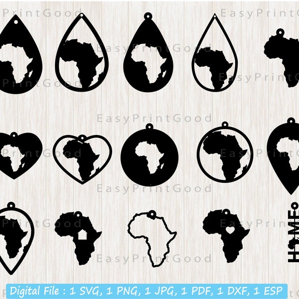 15 Africa Earring Svg, Africa Shapes Earrings Template, Leather Earring, Africa Teardrop, Pendant Template Jewelry, Cut File, Cricut