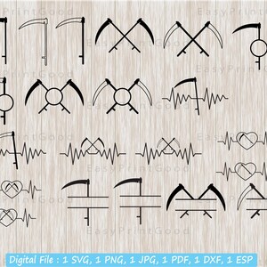 Scythe SVG Bundle: Monogram Frames, Grim Reaper Clipart (Cut File)