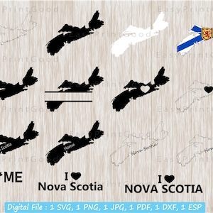 Bundle Svg de la Nouvelle-Écosse, Clipart, Svg de carte de la Nouvelle-Écosse, contour de carte de pays de la Nouvelle-Écosse, cadre de monogramme, maison, l amour, fichier de coupe, Cricut Svg