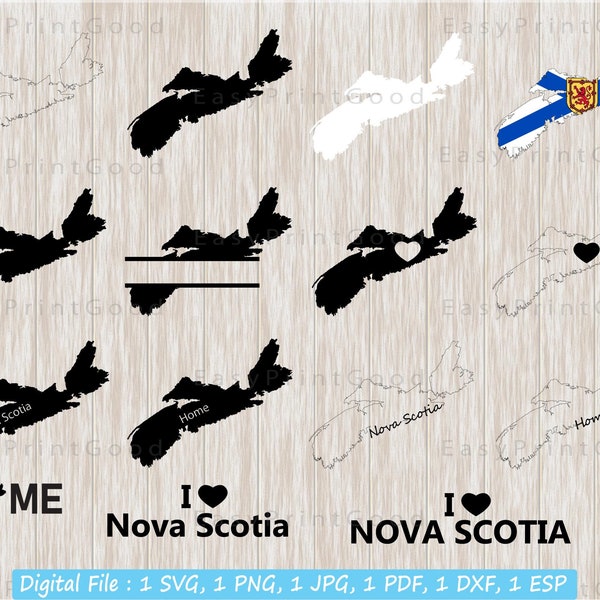 Nova Scotia Svg Bundle, Clipart, Nova Scotia  Map Svg, Nova Scotia Country Map Outline, Monogram Frame, Home, l love, Cut file, Cricut Svg