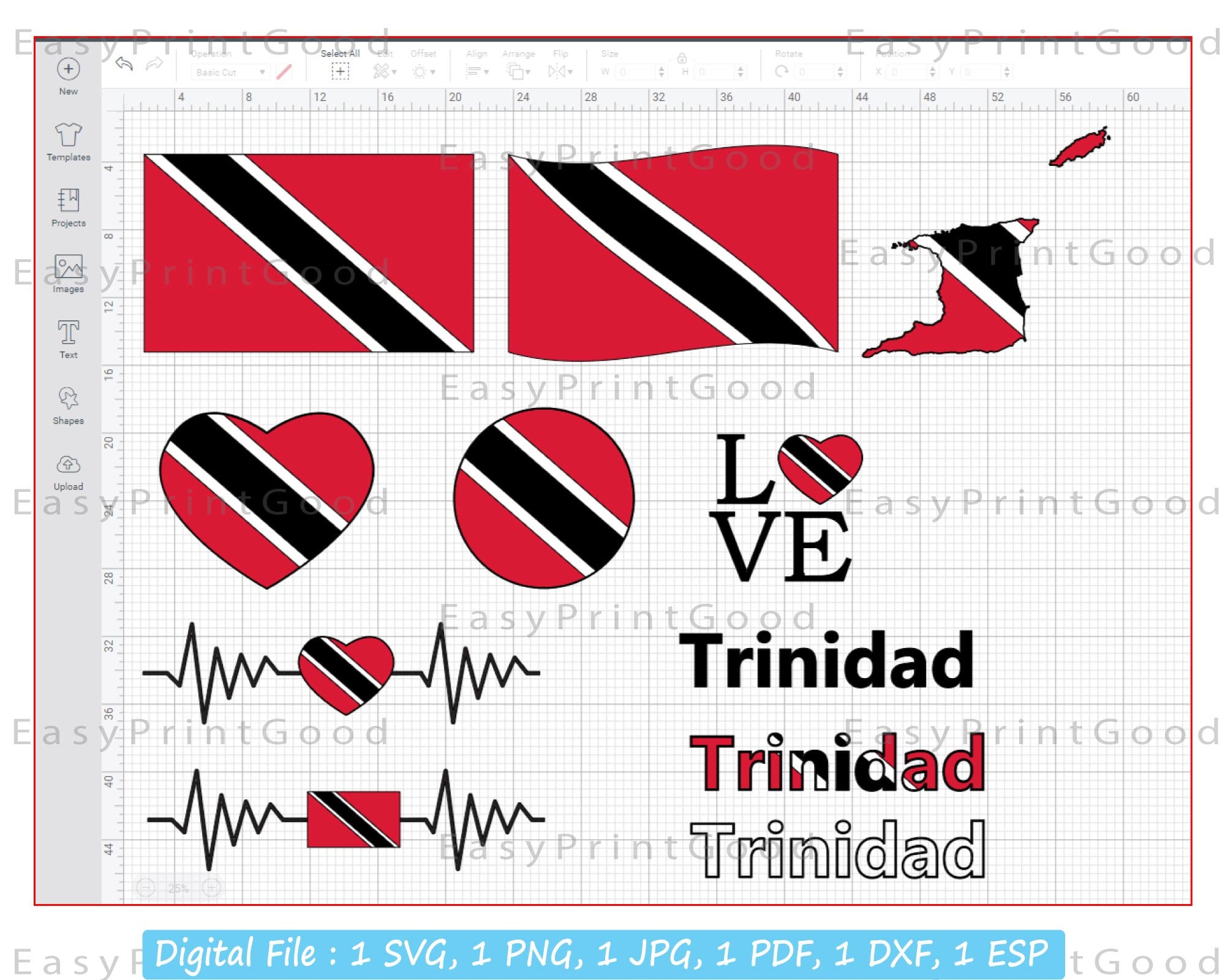 Trinidad Flag SVG Bundle: Heart, Waving Flag Clip Art (digital
