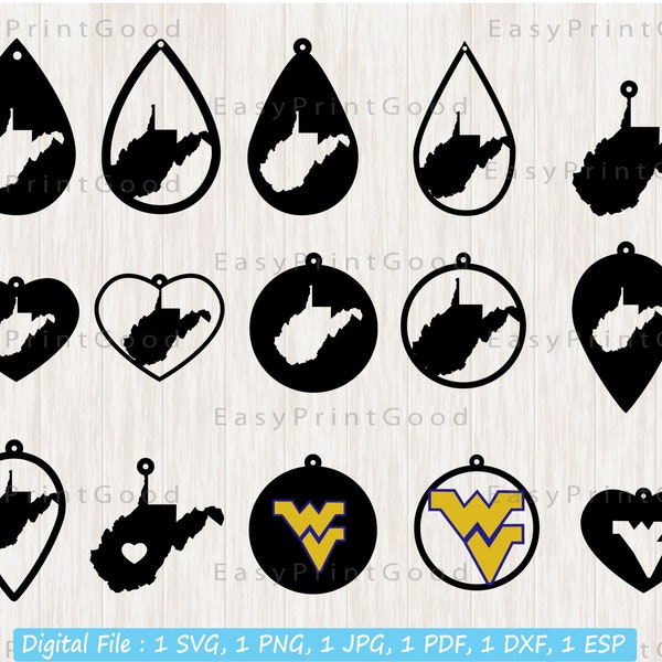 West Virginia Earring Svg, 15 Earring Svg, Leather Earring, West Virginia Teardrop, Pendant template Jewelry, Template, Cut file, Cricut Svg