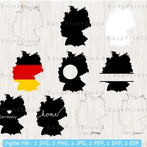 Germany Map SVG: German Outline, Monogram, Cut File (Digital Download)
