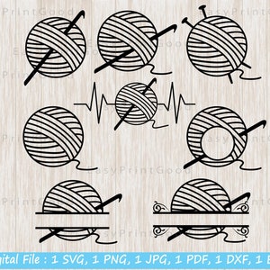 Crochet & Knitting SVG Bundle: Yarn Ball Clipart, Monogram Frame (Digital Download)