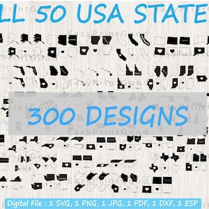 USA States SVG Bundle, All 50 American States Svg, 50 States Clipart, 50 States Svg, America, States Outline, Love, Map, Cut file, Cricut