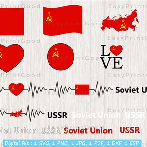 Pacote de bandeira soviética Svg, bandeira nacional da União Soviética, bandeira do país da nação da URSS, amor soviético, acenando, coração da bandeira soviética, arquivo cortado, Cricut