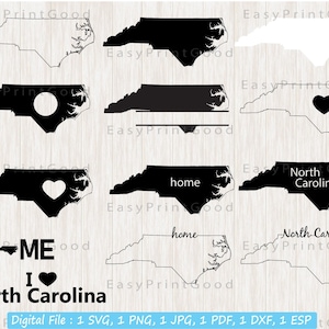North Carolina SVG Bundle: Outline Map, Home Monogram (Cut File)