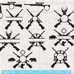 Rifles Monogram Hunting Gun Svg, Rifles de caza cruzados, Caza, Marco de monograma de caza, Tiro Svg, Rifle de tiro, Archivo cortado, Cricut