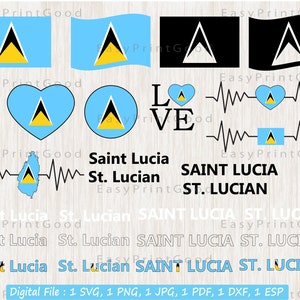 St. Lucia Flagge Bundle Svg, St. Lucian Clip Art, Saint Lucia National Flag, Love, Waving, Saint Lucia Flag Herz, Herz, Cut File, Cricut