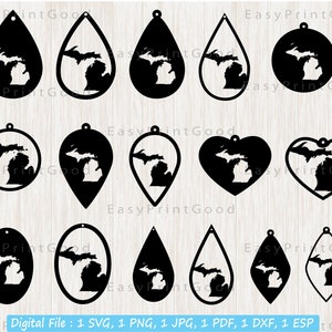 15 Michigan Ohrringe Svg, Michigan Formen Ohrringe Template, Leder Ohrringe, Michigan Tropfen, Anhänger Vorlage Schmuck, Cut File, Cricut
