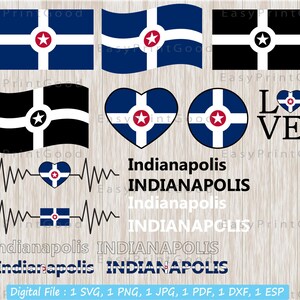 Indianapolis Flag Bundle Svg, Indianapolis City Flag Svg, Indianapolis ClipArt, Heart Beat, Love , Waving, Text, Outline, Cut file, Cricut