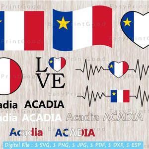 Acadia Flag Bundle Svg, Acadian National Flag, Love, Waving, Acadia Flag Heart, Heartbeat, Acadian Nation Country Banner, Cut file, Cricut