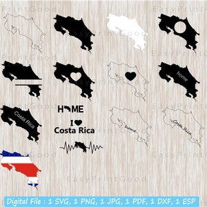 Costa Rica MapSvg Bündel, Costa Rica Map Flagge, Costa Rica Clipart, Gliederung, Home, Monogramm Rahmen, ich liebe, Herz, Schnittdatei, Cricut svg