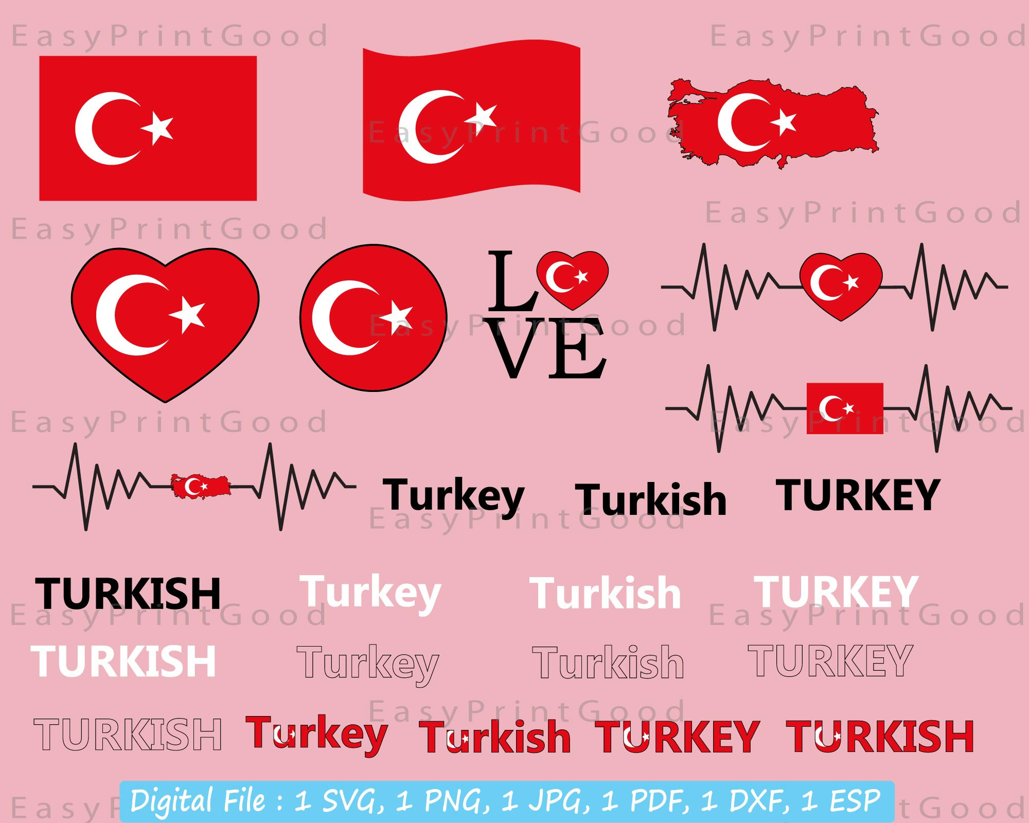 Turkey Svg Color Turkey Flag SVG Bundle: Turkish Clip Art, Cricut Cut File (digital ...