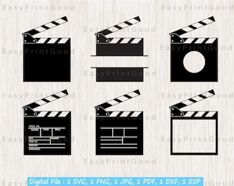 Movie Clapperboard Svg, Film Clapper Board Svg, Clapper Svg, Film Clapboard, Film Making, Monogram Frame, Cinema Svg, Cut file, Cricut svg