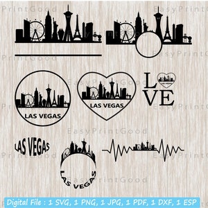 Las Vegas cadre Svg Bundle, Las Vegas Svg, Nevada Usa Skyline paysage urbain Silhouette Svg, LV, couper fichier, Cricut, cadre monogramme, des cliparts