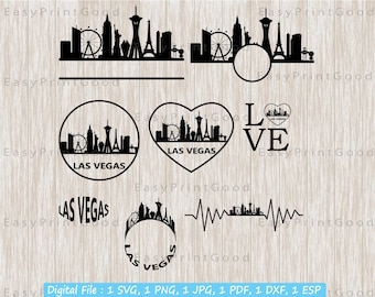 Las Vegas Skyline SVG Bundle: Cityscape Silhouette, Monogram Frame (Digital Download)