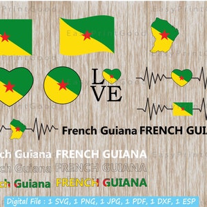 Pakiet Svg Flaga Gujany Francuskiej, Kraj Gujany Francuskiej, Miłość Gujana Francuska, Falująca Flaga Gujany Francuskiej, Serce, Szablon, Mapa, Plik do cięcia, Cricut