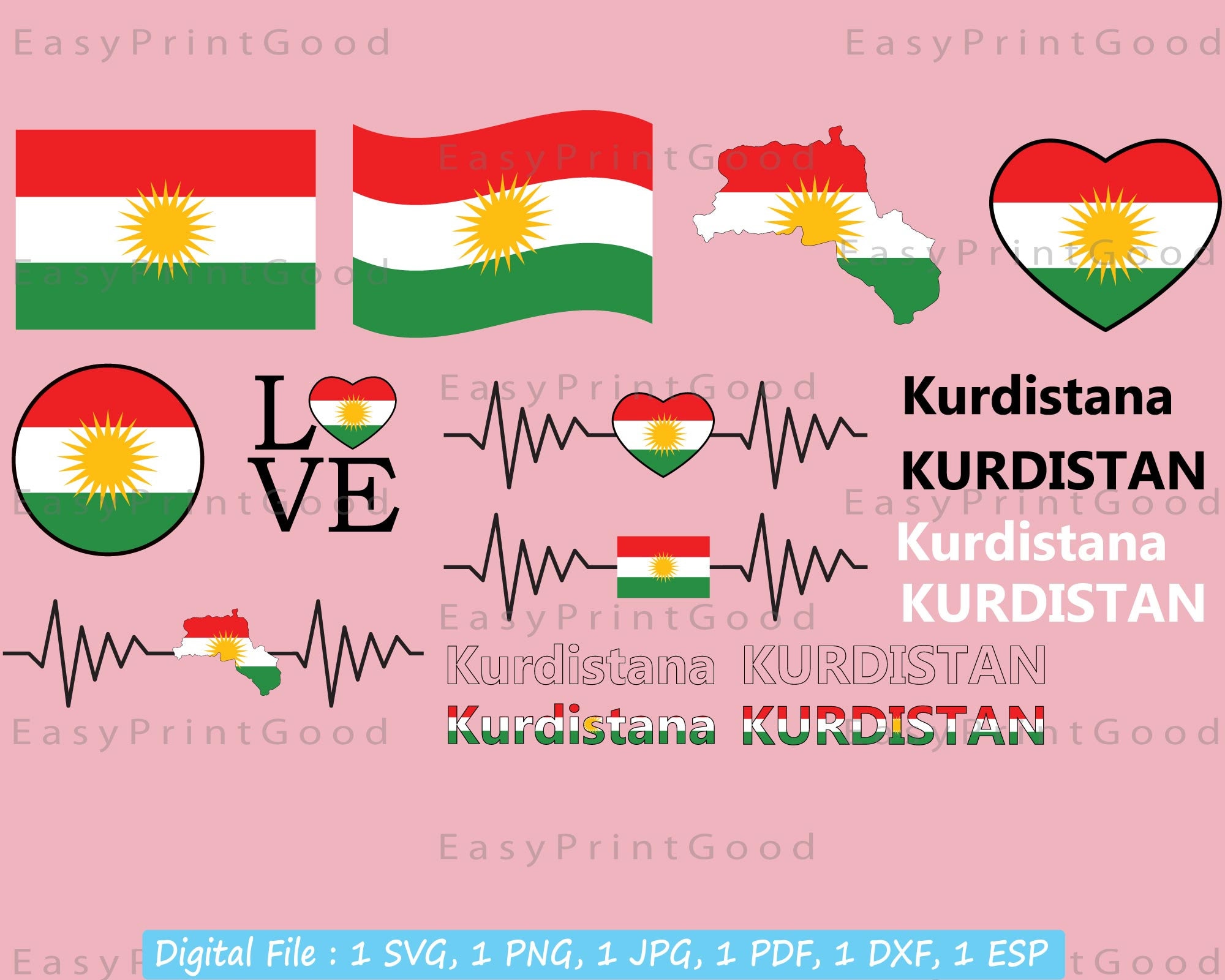 Kurdistan Flag Bundle Svg Kurd Kurdistani Banner Love Etsy