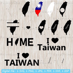 Taiwan Map SVG Bundle: Outline, Home, Love, Monogram (Cut File)