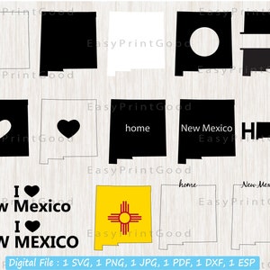 New Mexico SVG Bundle: State Outline, Flag & Map Clipart (Digital Download)