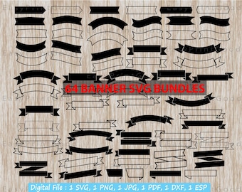 64 Vintage Banner SVG Bundle: Ribbon Label Clipart (Digital Download)